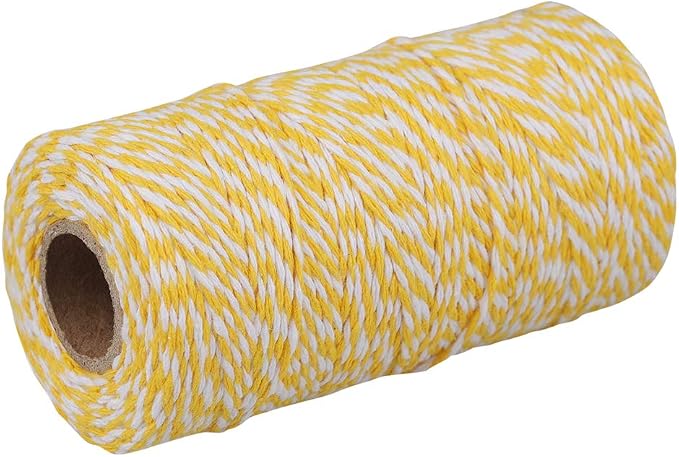 jijAcraft Yellow and White Twine String, 328 Feet Christmas Bakers Cotton String, 2MM Heavy Duty Packing Twine for DIY Crafts, Christmas Decoration, Gift Wrapping, Craft Wrapping