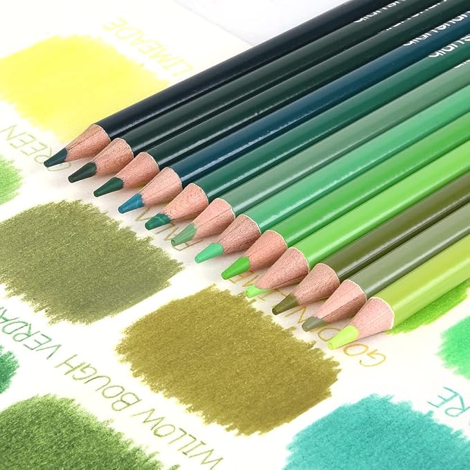 12Pcs Green Colored Pencils Set,Professional Drawing Pencils for Adults | Oil Based,No Duplicates,Pre-sharpened Wooden Sketch Pencil Art Supplies for Coloring Books