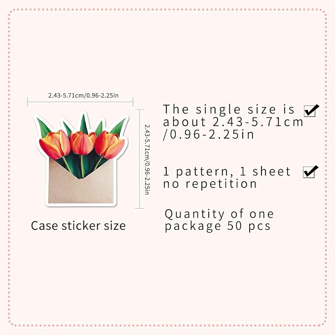 50Pcs Envelope Stickers for Letter and Greeting Cards, Gift Packaging, Ledger, Diary Decoration Stickers(Envelope Flower)