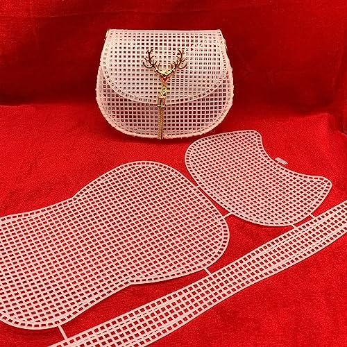 Allazone 37 PCS Clear Mesh Canvas Sheets for Embroidery, Mesh Sheets with 2 Color Acrylic Yarn for DIY Sewing Bag