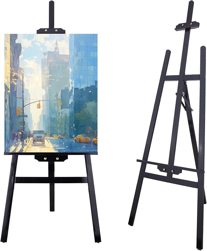 Falling in Art Adjustable Wooden Easel Stand for Painting&Display, Black | Folding Art Easel for Display, Drawing, Wedding Sign and Poster, Suitable for Kids and Adults, Holds Up to 42"