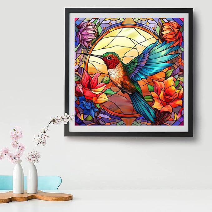 VIGEGU 2 Pack Hummingbird Paint by Numbers Kit for Adults with Framed, Flower Paint by Number DIY Adult Paint by Number Kits for Wall Decor 10x10in