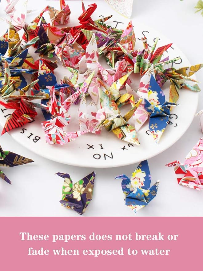 50Pcs 10cm Rainbow Premade Origami Paper Cranes Folded origami cranes Handmade Yuzen Paper Cranes Garlands For Tea Party Favors Wedding Baby Shower Party Supplies Peace Dove-Happiness Good Luck