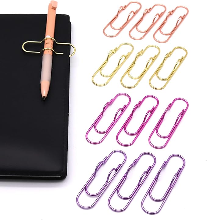 12-Pack Pen Holder Clips for Notebook, Journal and Planner | Paper Clip Pen Holder for Notebook, Holds Pens Under 0.5 Inch Thick, Office and School Supplies for Planners and Journals
