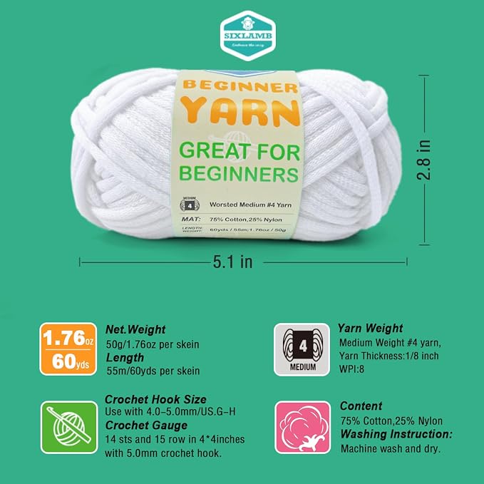 3 * 50g/1.76oz Yarn for Crocheting and Knitting, 3 * 60yds Beginner Yarn with Easy-to-See Stitches; Worsted-Weight Medium #4;Amigurumi-Friendly Crochet Kit(Coffee+Black+White)