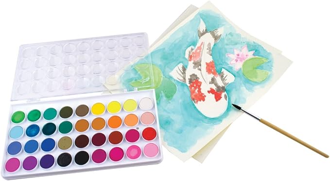 Ooly Lil' Watercolor Washable Paint Pods Set, 36 Colors | Ages 3+, Portable Case with Brush, Bright and Vibrant Washable Watercolors, School and Art Supplies for Kids and Adults