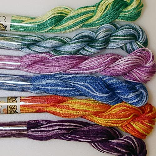 KCS Big skeins of 25 Meters Size 25 Color Variegated Cross Stitch Stranded Threads,6 skeins,04