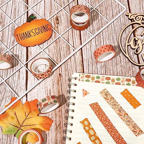 Whaline 12 Rolls Fall Pumpkin Washi Tape Autumn Leaves Boho Washi Masking Tape Thanksgiving Pumpkin Maple Leaf Print Decorative Craft Tapes for Fall Scrapbook Gift Wrapping DIY Art Crafts, 16.4Ft
