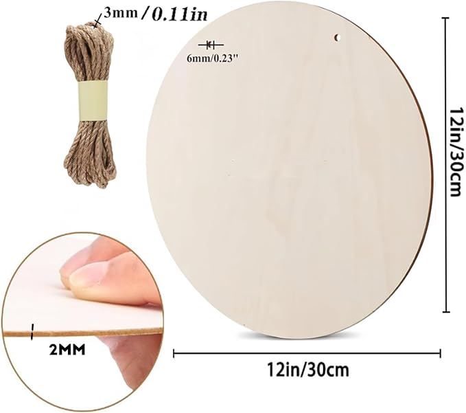 10 Pack Blank Unfinished Round Wood DIY Crafts Signs 2mm Basswood Sheets for Laser Cutting 12 Inch Wooden Door Hanger Sign DIY Painting Halloween
