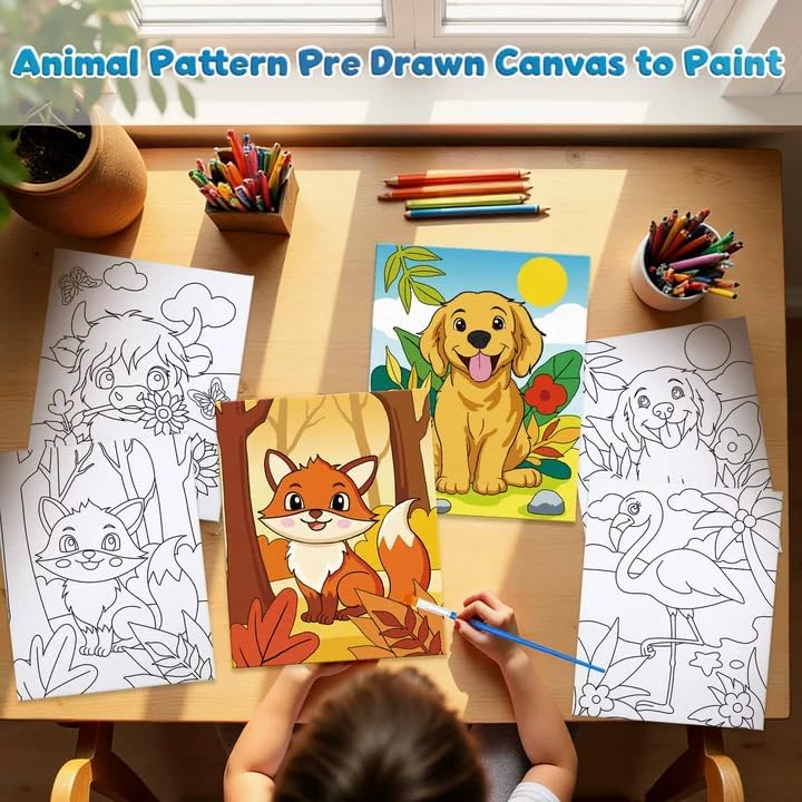 Louise Maelys 12 Packs Animal Pre Drawn Canvas to Paint for Boys Girls