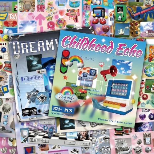 60 Sheets 1500+ Pcs Vintage Cyber Y2K Stickers Book for Journal Scrapbook