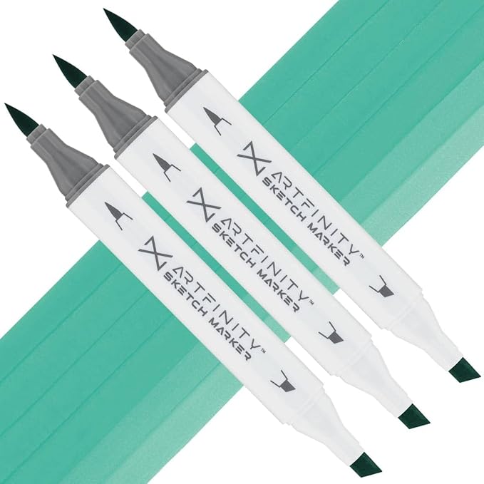 Artfinity Sketch Markers - Set of 3 - Parrot Green BG3-5, Vibrant, Professional, Dye-Based Alcohol Markers for Artists, Drawing, Travel, & More