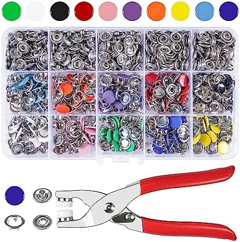 CHEPULA Craftsmanship DIY 200 Sets 3/8 Inch Metal Snaps Buttons with Fastener Pliers Press Tool Kit for for Sewing and Crafting (10 Colors,9.5mm) (Solid)