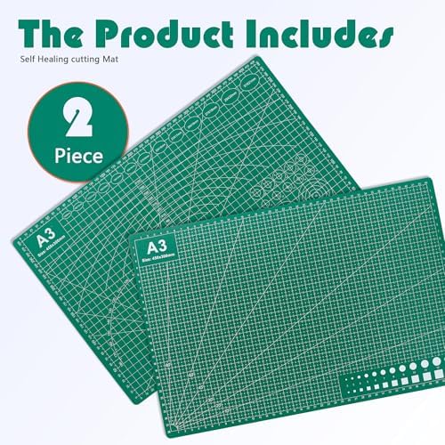 2 Packs Cutting Mats, 12inch x 18inch Rotary Cutting Mat Double Sided 5-Ply Craft Cutting Board for Sewing Crafts Hobby Fabric Precision Scrapbooking Project (A3: 12"W x 18"L)