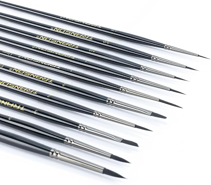 Transon 10pcs Small Detail Miniature Model Painting Brush Set for Acrylic Watercolor Gouache Ink Tempera and Body Painting