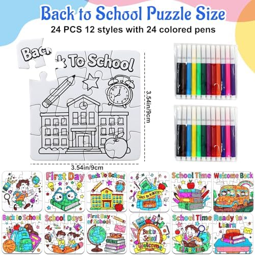 24 Sets Back to School Crafts for Kids Ages 4-8, DIY First Day of School Arts Kits Puzzle Book Glasses Apple Pencil, Christian Gifts for Classroom Activities, Party Favors, Coloring Game Bulk Supplies