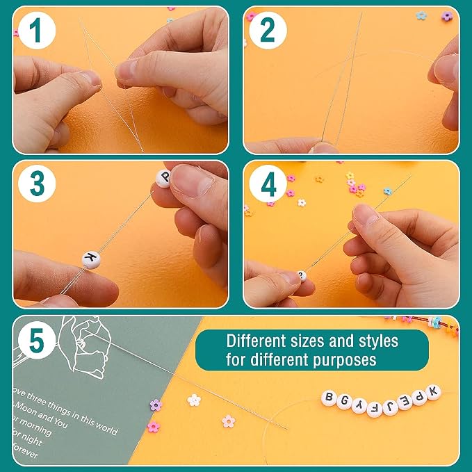 UOOU 28 Pcs Beading Needles, 4 Sizes Beading Needles for Seed Beads | Beading Needle Set 20 Pcs Long Straight Bead Embroidery Needles & 8 Pcs Big Eye Bracelet Needles for Beads Jewelry Making
