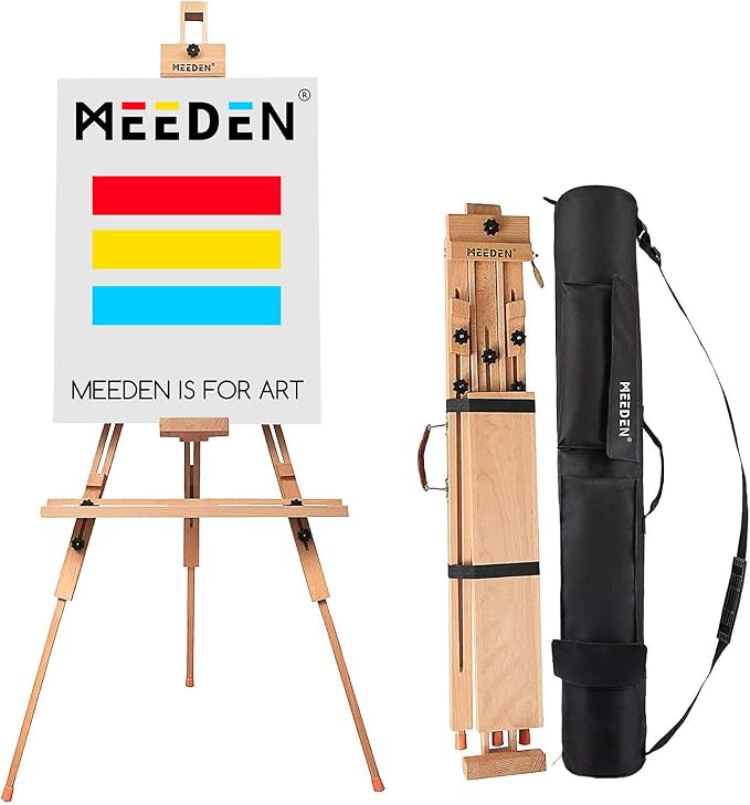 MEEDEN Portable Tripod Easel for Painting: Solid Beech Wood Art Easel | Foldable Drawing Easel Stand with Carrying Bag for Adults Indoor Outdoor Use, Holds Canvas up to 44"