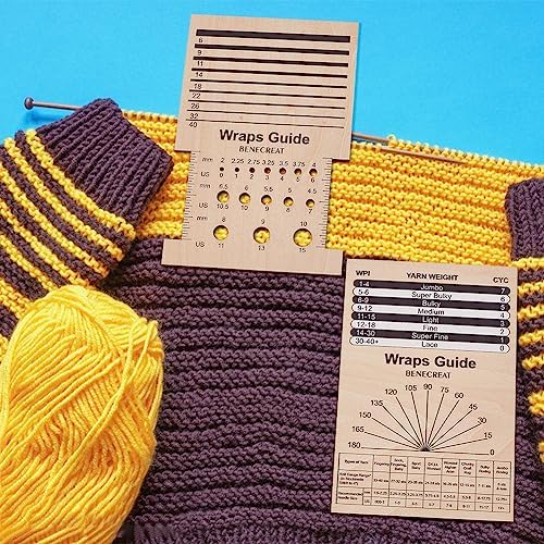BENECREAT 2Pcs Rectangle Wooden Knitting Needle Gauge, Yarn Wrap Guide Board Knitting Tool for Spinners Yarn Measuring Crochet Accessories