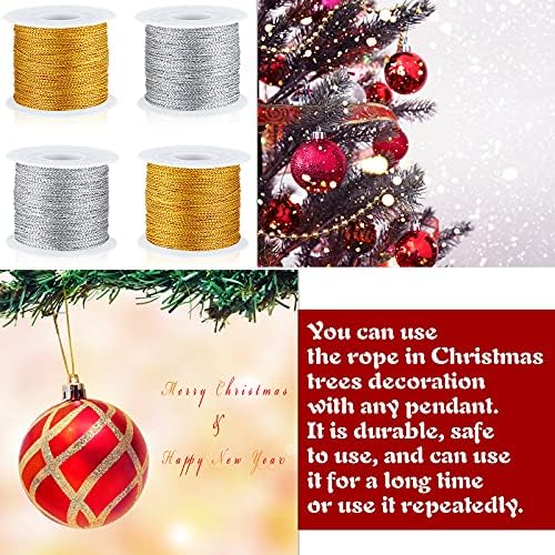 Shappy 440yards x 1mm Metallic Cord Tinsel Rope, Metallic Gold Silver