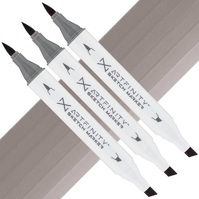Artfinity Sketch Markers - Set of 3 - Warm Gray 4 WG4, Vibrant, Professional, Dye-Based Alcohol Markers for Artists, Drawing, Travel, & More