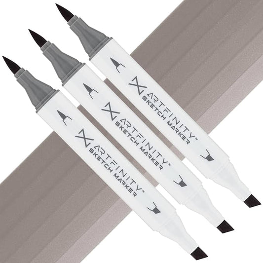 Artfinity Sketch Markers - Set of 3 - Warm Gray 4 WG4, Vibrant, Professional, Dye-Based Alcohol Markers for Artists, Drawing, Travel, & More