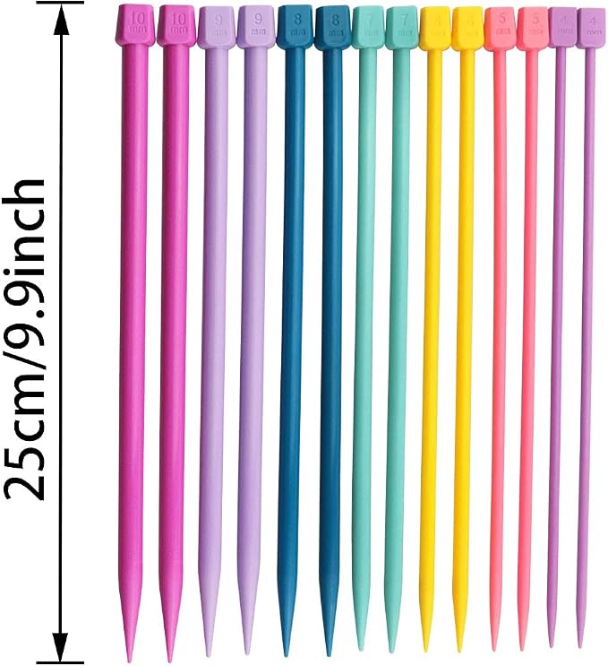 ITROLLE Knitting Needle 14PCS 4mm 5mm 6mm 7mm 8mm 9mm 10mm Colourful Single Pointed Knitting Straight Pins
