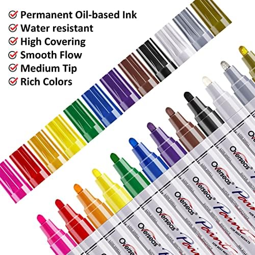 TFIVE 12 Colors Paint Pens Paint Markers, Oil Based Permanent Markers
