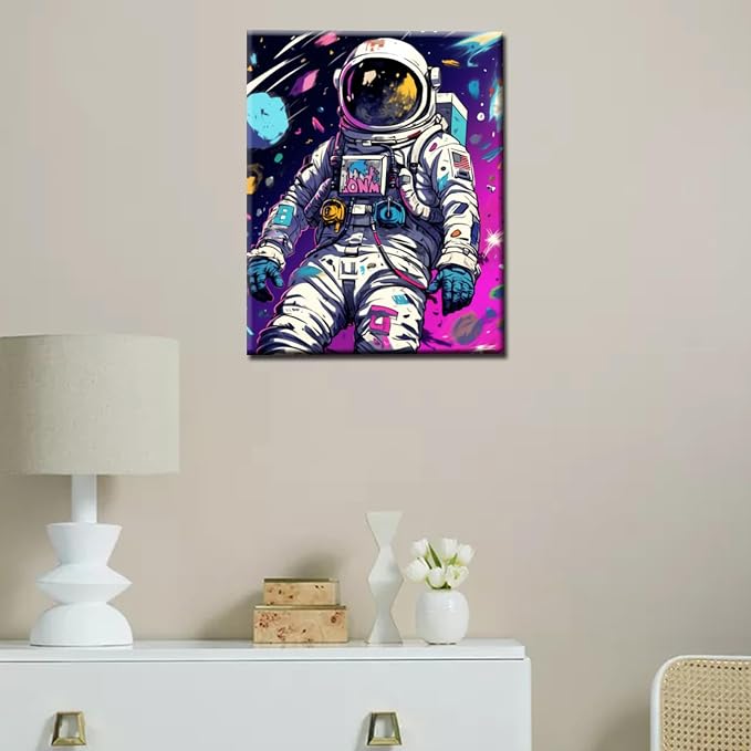 Tucocoo Graffiti Astronaut DIY Paint by Numbers for Adults Outer Space Astronaut DIY Digital Oil Painting Acrylic Paint Graffiti Painting Kits Canvas Pop Art Decor 16x20 Inch （Without Frame ）