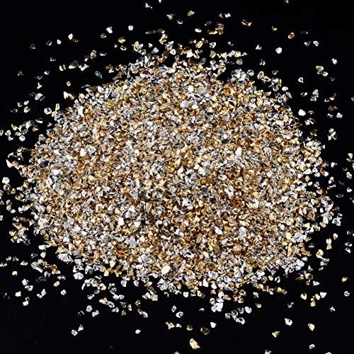Crushed Glass Irregular Metallic Chips Sprinkles Chunky Glitter Gold & Sliver Plated 100g 2-4mm for Nail Arts Craft DIY Vase Filler Epoxy Resin Mold Jewelry Making Decoration (Gold&Sliver, 2-4mm)