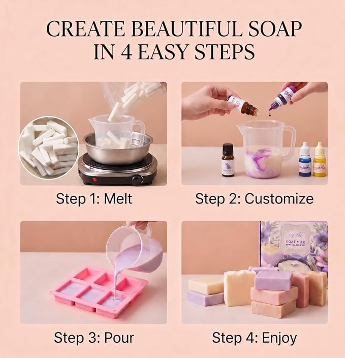 Goat Milk Soap Making Kit for Adults & Beginners – Complete DIY Set with 2lb Soap Base, 6 Scents, Molds & Gift Boxes – Easy, Fun & Creative Craft Gift