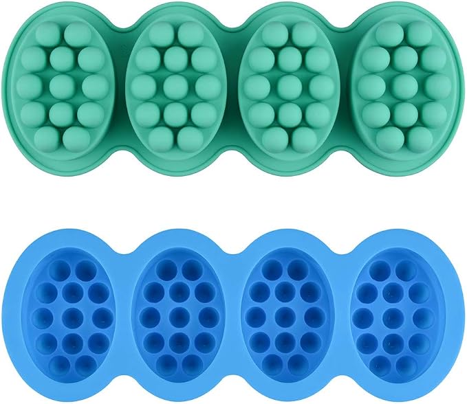 SJ Silicone Massage Soap Mold, 2-Pack 4-Cavity Soap Making Mold | Handmade Hair Brush Shampoo Bar Molds, Food Grade, BPA Free, Easy Release, Reusable