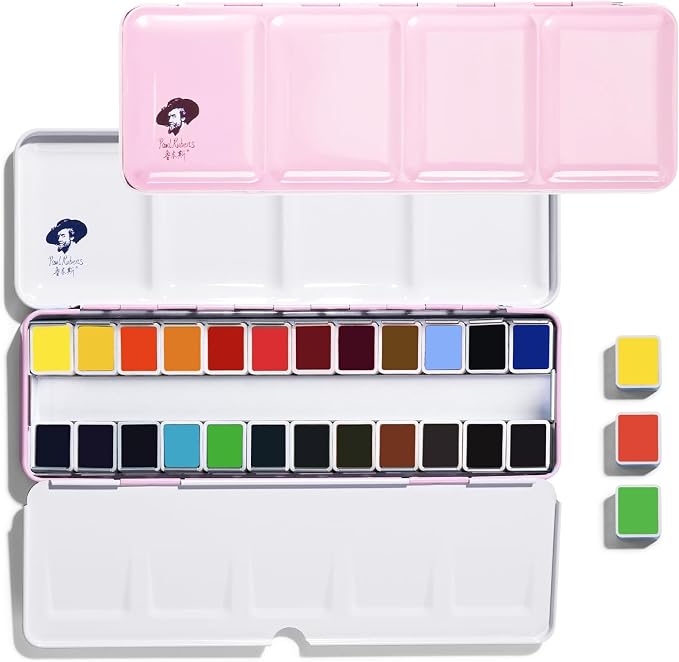 Paul Rubens Watercolor Paint Set Artist Grade, 24 Vivid Floral Colors | High Lightfastness & Unmatched Transparency, Portable Metal Case Art Supplies for Artists Beginners Hobbyists Students