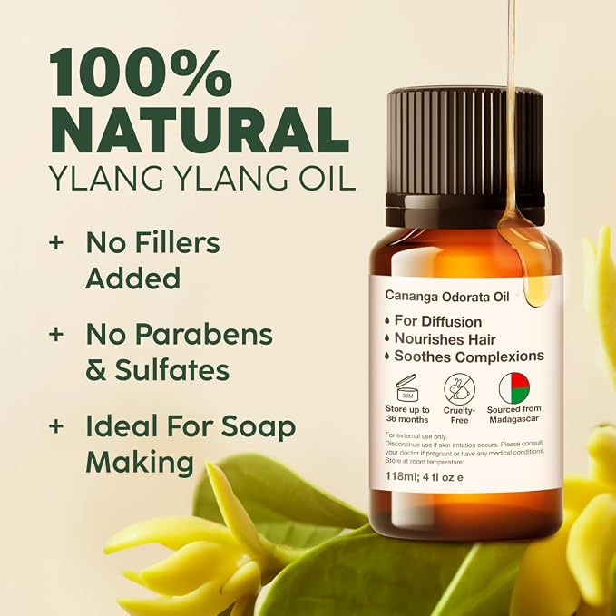 Kukka 100% Pure Ylang Ylang Essential Oil for Skin, Diffuser, 1.02 Fl Oz | Undiluted Ylang Ylang Oil for Floral Diffuser Blends, Scalp & Hair Care, Skin Balancing & Perfume Making