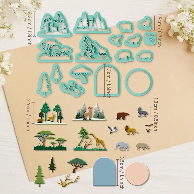ORIGACH 17 Pcs Forest and Animals Polymer Clay Cutters Set