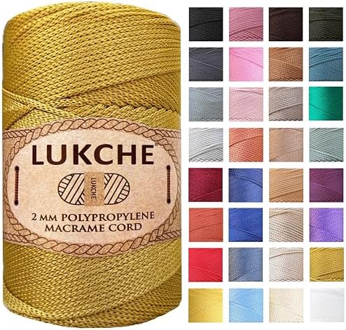 Polyester Macrame Cord 2mm x 251 Yards, 100% Polypropylene Premium Macrame Rope, Colorful Yarn Crochet Macrame Bag Craft for Wall Hangers, Bags, Bottom Plates, Carpets (Gold)1, 2MM-MCRM