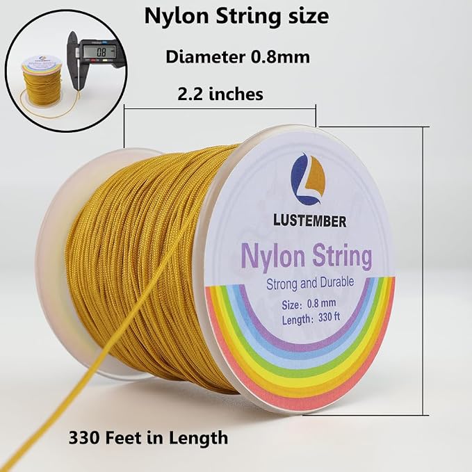 LUSTEMBER 0.8mm Nylon String, Strong Bracelet String, Durable Nylon Cord for Jewelry Making, Bracelets, Beading, Necklaces, Rattail Braiding, Kumihimo, Wind Chimes, Blinds and Handicrafts