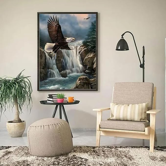 YUXUANKANG Bald Eagle Waterfall Diamond Painting Kit, Nature Wildlife Scenery DIY Art Craft 12X16inch