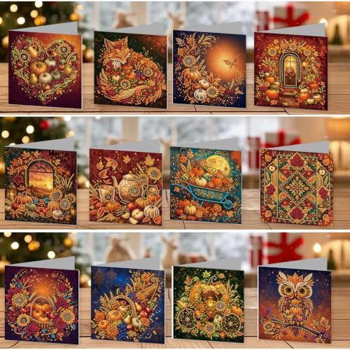 POETRYDRAW DIY Diamond Art Painting Greeting Card Kit, Creative Craft Set for Card Making，Autumn Harvest