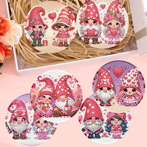 8 Pcs Valentine Diamond Art Coasters Kit for Adults with Holder 4x4in
