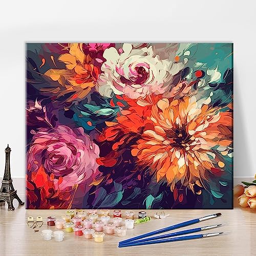 TUMOVO Paint by Number, Flowers Paint by Numbers for Adults Beginner, Chrysanthemum Oil Painting by Numbers on Canvas, Modern Painting Kit with Brushes and Pigment, 16x20 Inch