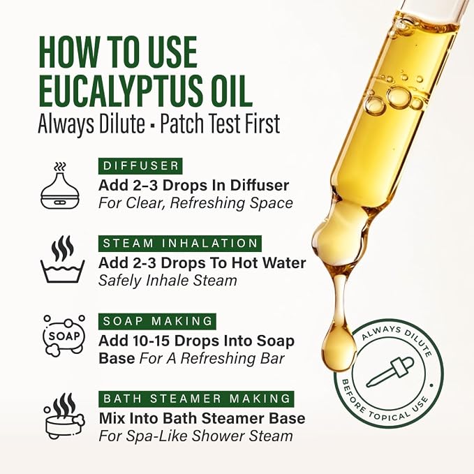 100% Pure Eucalyptus Oil - 4 Fl Oz Eucalyptus Essential Oil for Hair, Skin, Diffuser, Aromatherapy & DIY Soap Making Scent (Pack of 3)