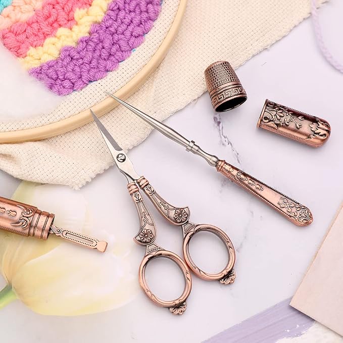 BUTUZE Embroidery Scissors Kit, European Antique Vintage Sewing Kit, Complete Vintage Sewing Tools with Embroidery Scissors,Original Case,Sewing Needle Case, Awl for Sewing, Craft, Needlework