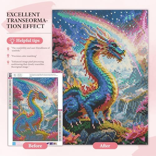 Yezavesu Dragon Diamond Art Kits for Adults, Dragon Diamond Painting Kit for Beginners, 5D DIY Round Full Drill Painting with Gem Art Craft Kits for Home Wall Decor 12x16 Inch