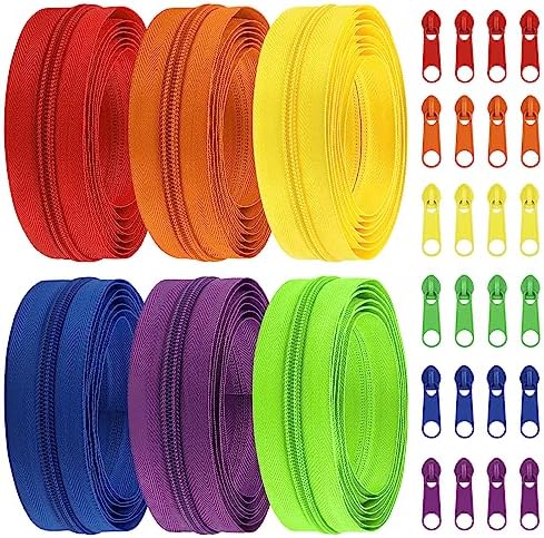 DOITEM 13.5 Yards 6 Pieces Sewing Zippers #5 Nylon Coil Zippers Assorted Zipper for Sewing with 24 Zipper Sliders for DIY Tailor Sewing Crafts Supplies, 6 Colors