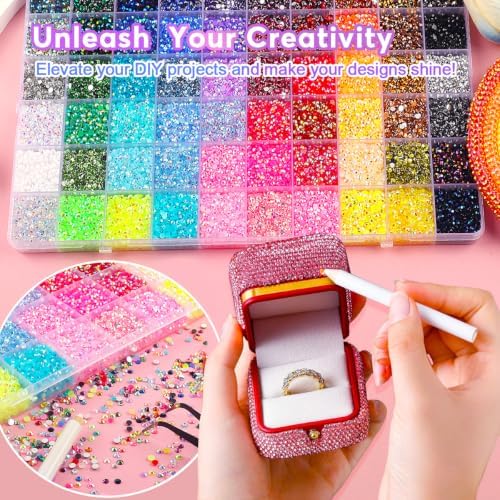 Bedazzling Kit 51000Pcs 60 Colors Resin Jelly Nail Art Rhinestones, 3mm Flatback Gems with B7000 Jewelry Glue & Tools, Rhinestones for Bedazzling DIY Crafts Clothes Shoes Makeup Phone Cases