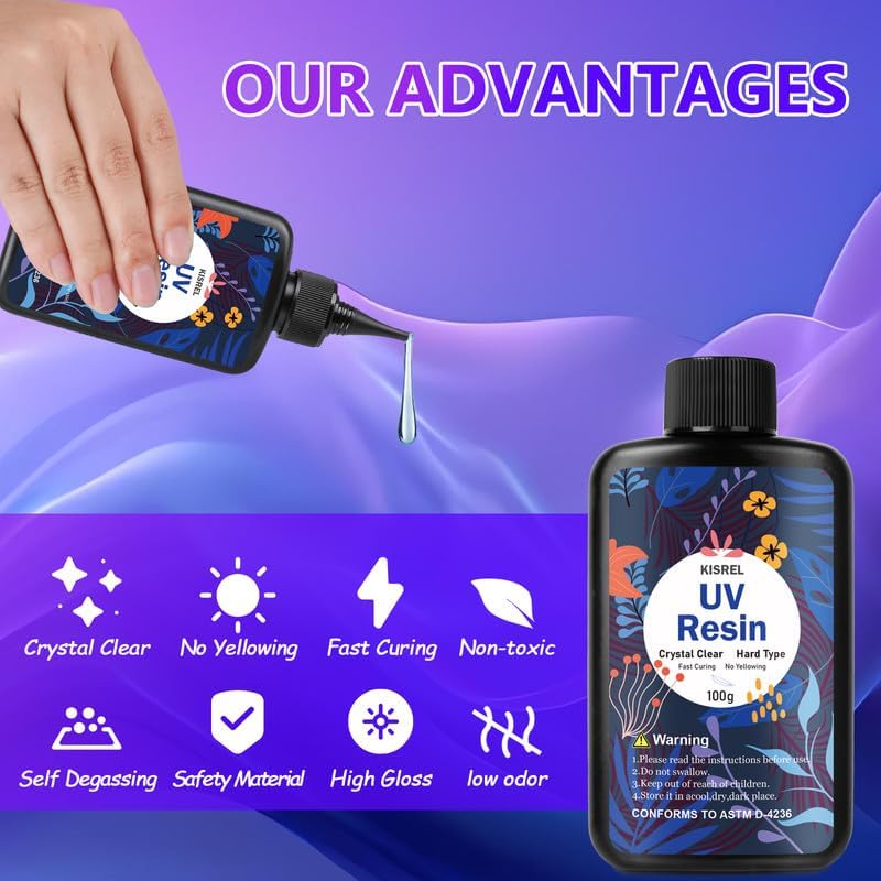 KISREL UV Resin Jewelry Making Kit - 500g Crystal Clear UV Resin, Large Light with 22 Beads and Jewelry Molds, Fast Curing for Keychains, Earring Making, DIY Craft Decorations