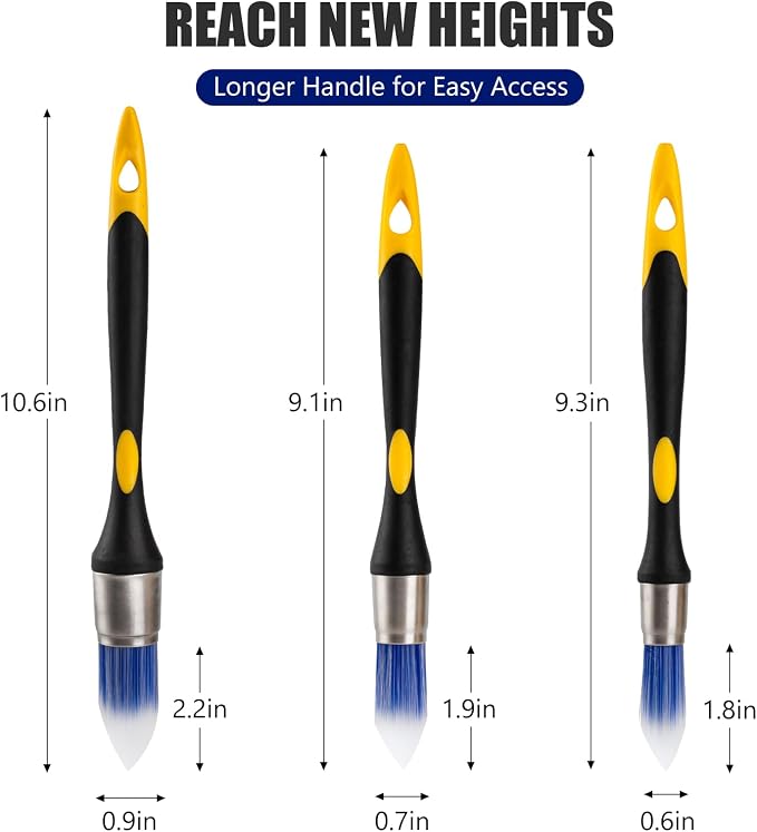 Mister Rui Round Trim Brush Set, 3 Pcs Paint Brushes for Trim, Tight Space | Corner Paint Brush, Small Crevice Paint Brush Edger for Touch up, Detail Work, Window Trim, Door-5/8”, 3/4” and 1”