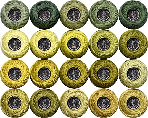 Soft 20 Colors Classic Crochet Thread 20 Pack,100% Cotton (Khaki Green-522-370)