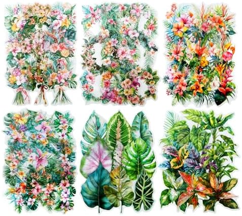 120 Pcs Tropical Flower and Leaf Stickers for Scrapbooking